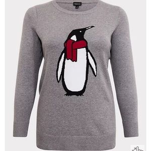 Torrid GREY PENGUIN RELAXED PULLOVER CREW NECK SWEATER Size 3